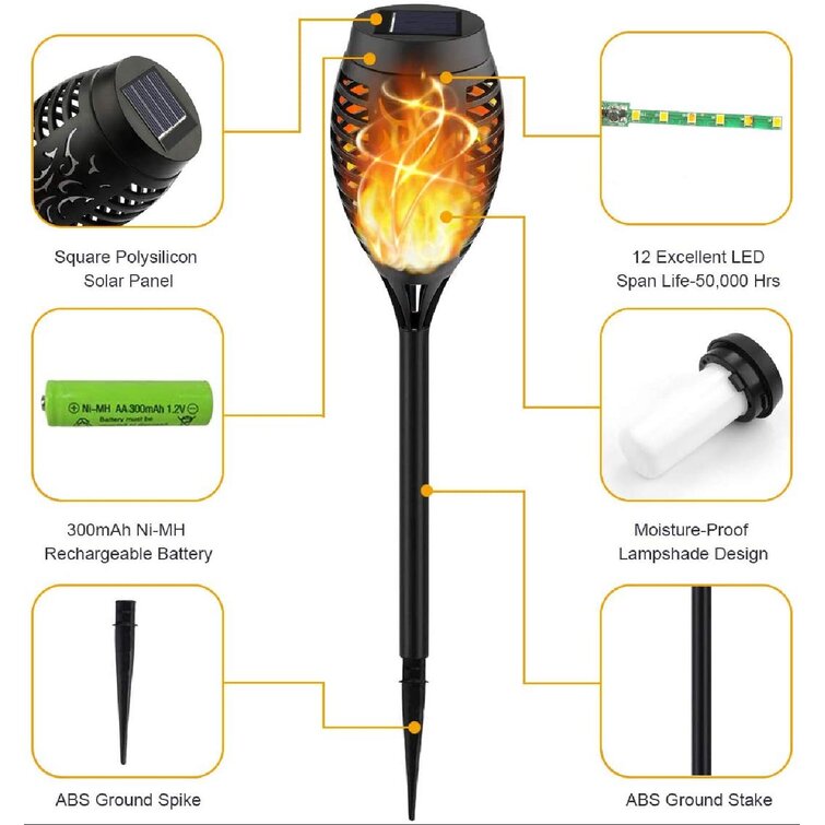 Upgraded 12Pack Torches, Solar Lights Outdoor, 12LED Solar Torch Lights  With Dancing Flickering Flames, Waterproof Landscape Decoration Flame  Lights 